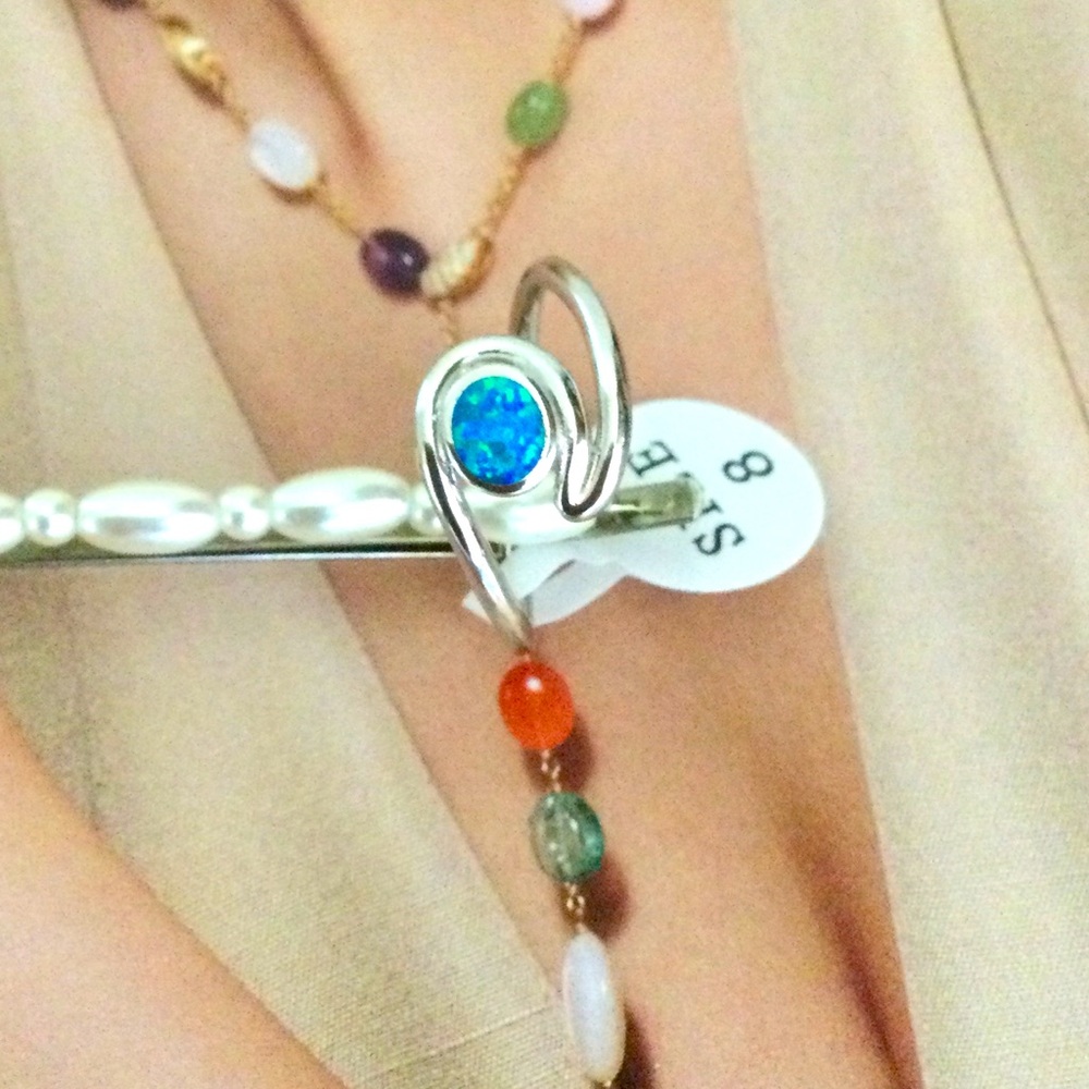 💍 925 Silver and inlaid blue Opal Gemstone ring,